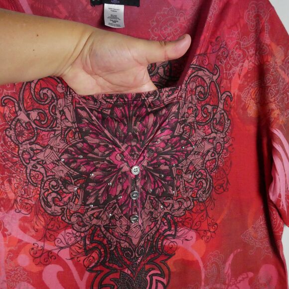 Appropriate Behavior Size XXL Short Sleeved Tunic BOHO Design Top Rhinestone - Picture 6 of 14